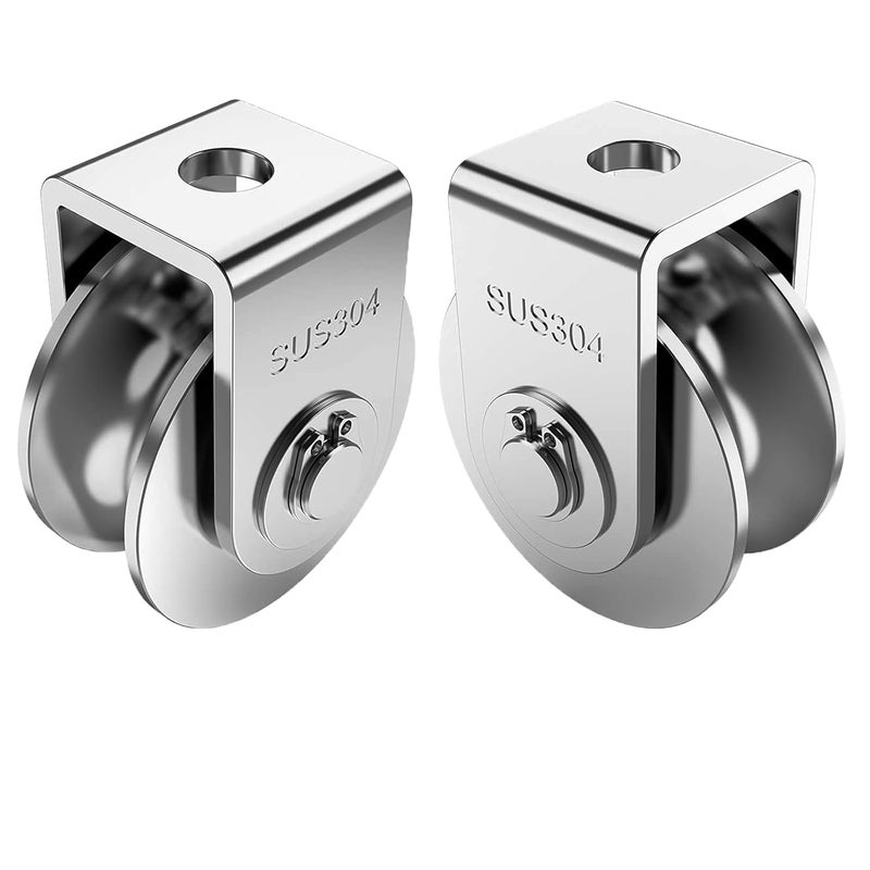 V-chen 2 Pack 3 Inch Pulley Block U Grooved Wheel Pulley, 304 Stainless Steel Pulley Roller, Heavy Duty Caster Wheels Sliding Gate Rollers for Material Handling and Moving Lifting Loading 1760lb/800 Kg - Image 1